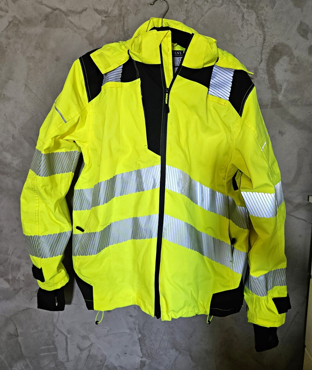 Portwest Hooded Hi-Vis Yellow/Black Reflective Safety Jacket Coat Size Large